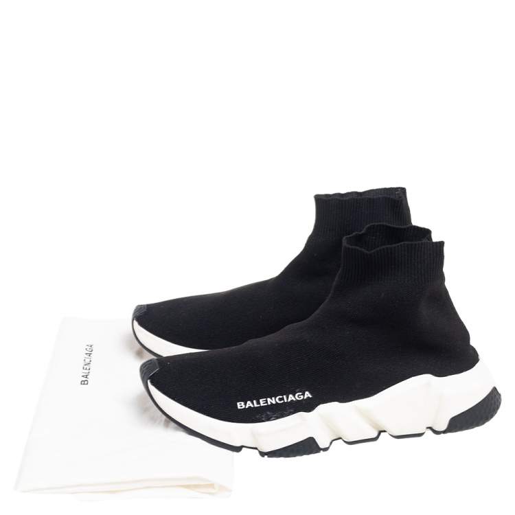 Pre Owned Balenciaga Black Knit Fabric Speed Trainer High Top Sneakers Size 37