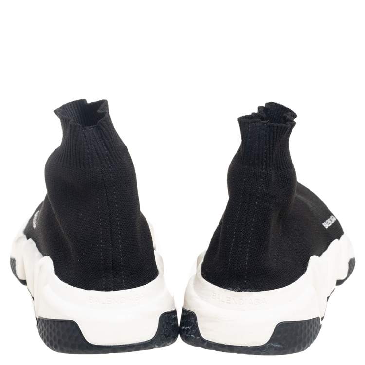 Pre Owned Balenciaga Black Knit Fabric Speed Trainer High Top Sneakers Size 37