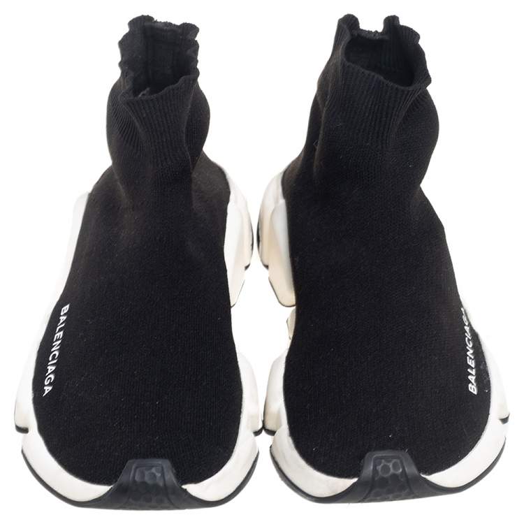 Pre Owned Balenciaga Black Knit Fabric Speed Trainer High Top Sneakers Size 37