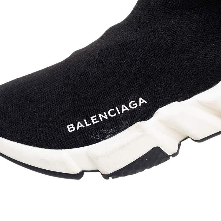Pre Owned Balenciaga Black Knit Fabric Speed Trainer High Top Sneakers Size 37