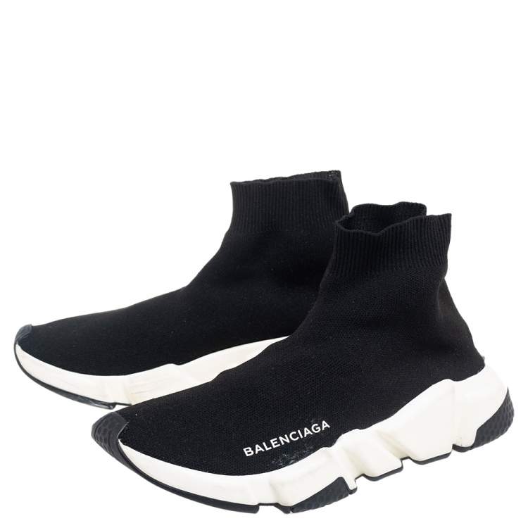 Pre Owned Balenciaga Black Knit Fabric Speed Trainer High Top Sneakers Size 37