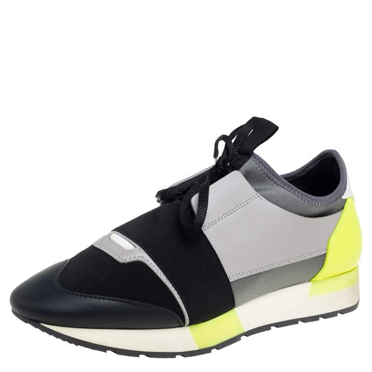 Pre Owned Balenciaga Multicolor Leather And Knit Fabric Race Runner Sneakers Size 40