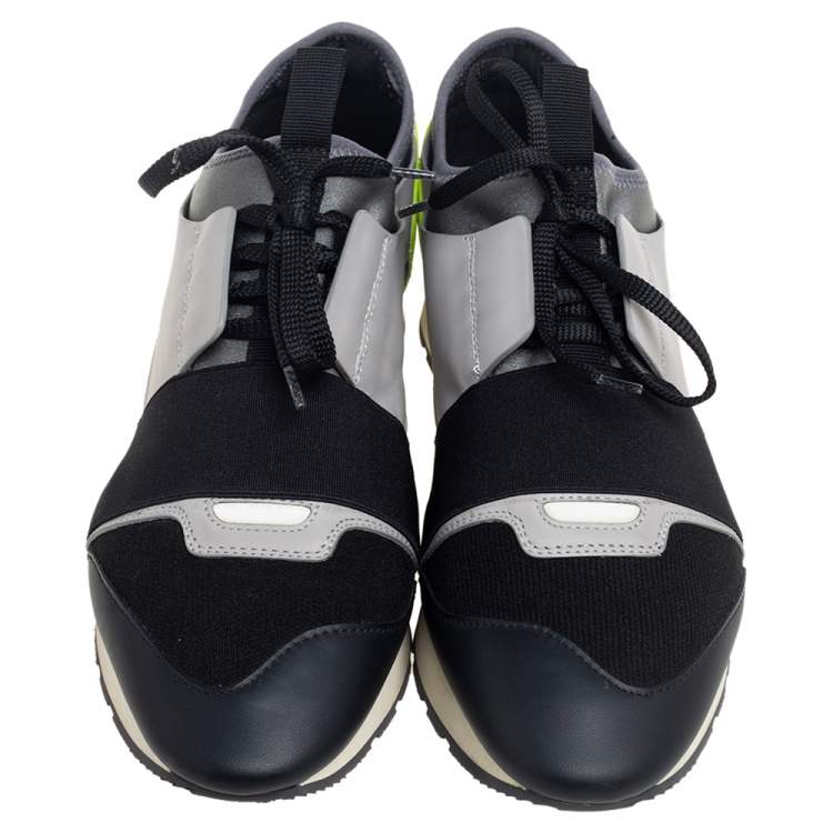 Pre Owned Balenciaga Multicolor Leather And Knit Fabric Race Runner Sneakers Size 40