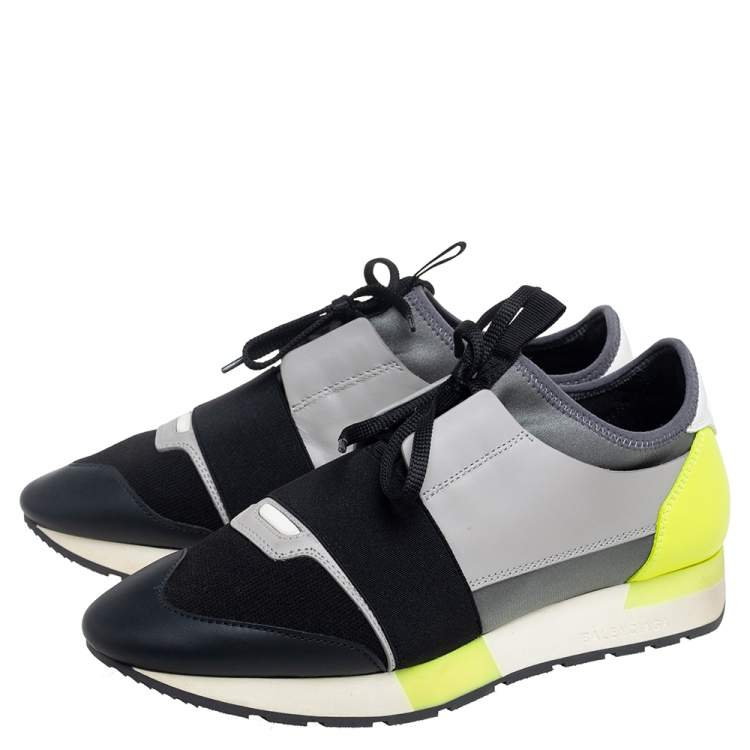 Pre Owned Balenciaga Multicolor Leather And Knit Fabric Race Runner Sneakers Size 40