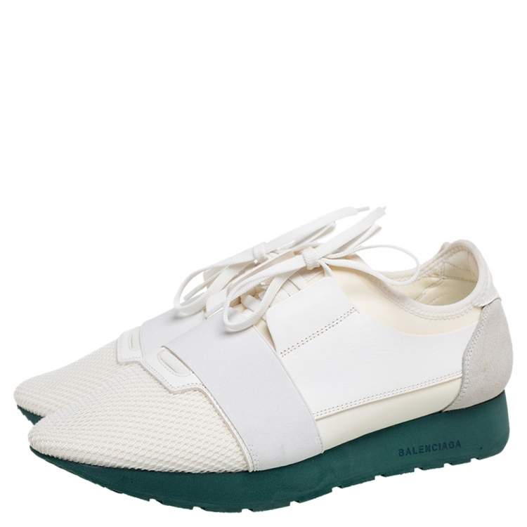 Pre Owned Balenciaga White/Grey Mesh And Leather Race Runner Low Top Sneakers Size 41