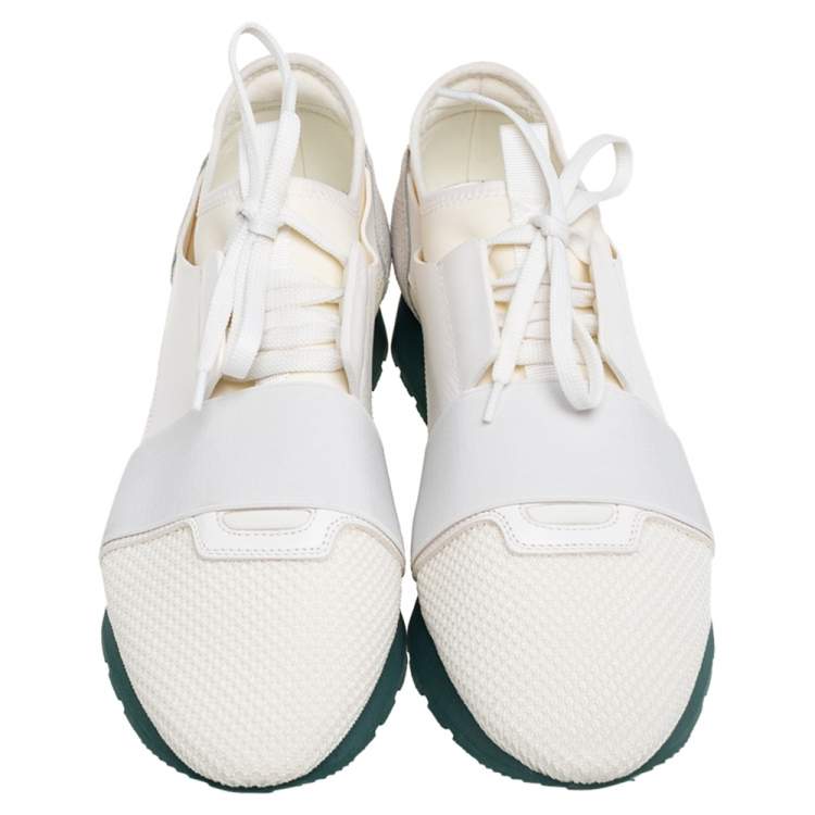 Pre Owned Balenciaga White/Grey Mesh And Leather Race Runner Low Top Sneakers Size 41