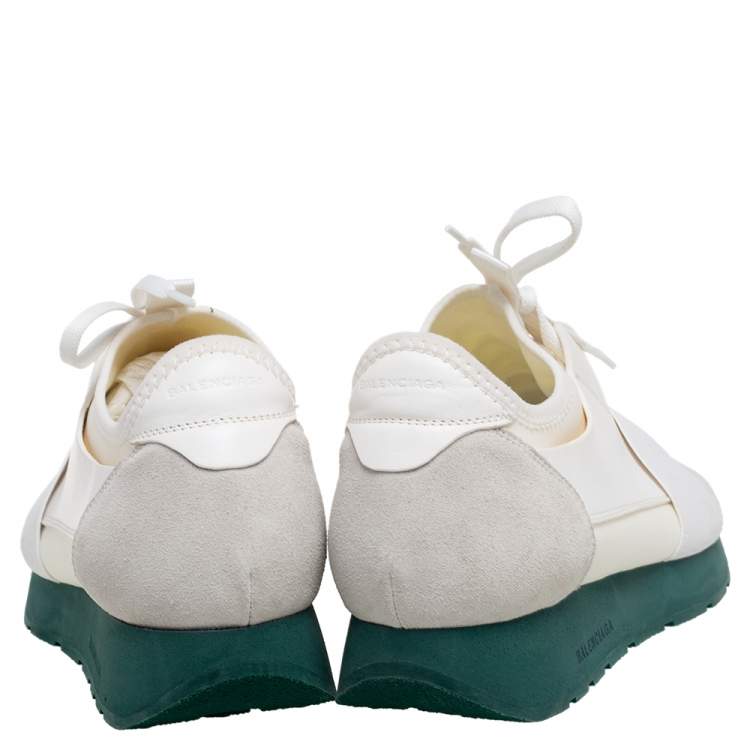 Pre Owned Balenciaga White/Grey Mesh And Leather Race Runner Low Top Sneakers Size 41
