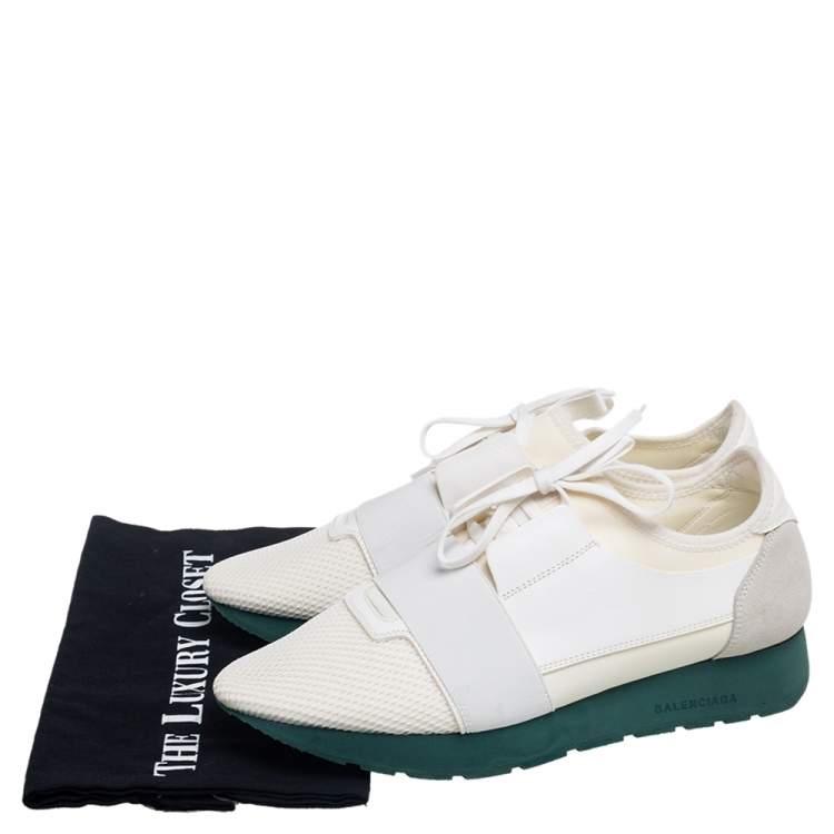 Pre Owned Balenciaga White/Grey Mesh And Leather Race Runner Low Top Sneakers Size 41