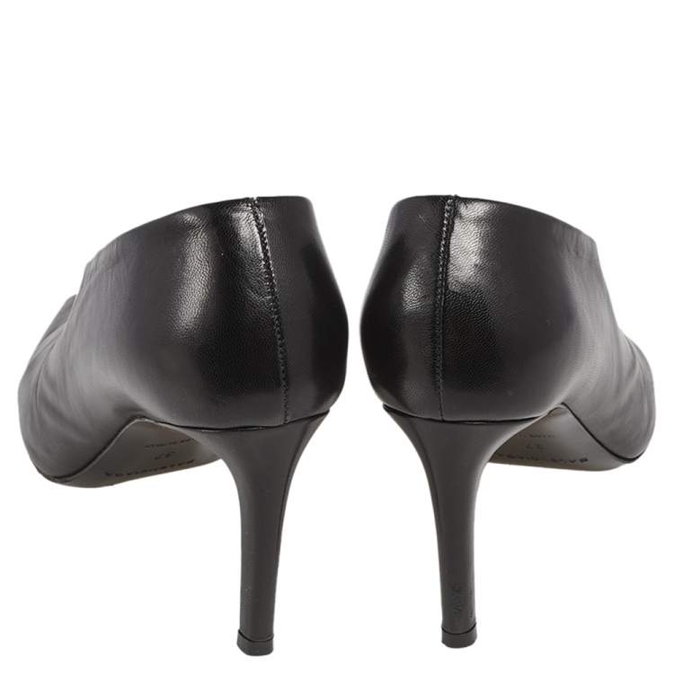 Pre Owned Balenciaga Black Leather V-Neck Open Toe Pumps Size 37