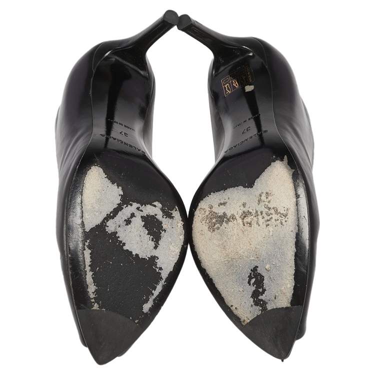 Pre Owned Balenciaga Black Leather V-Neck Open Toe Pumps Size 37