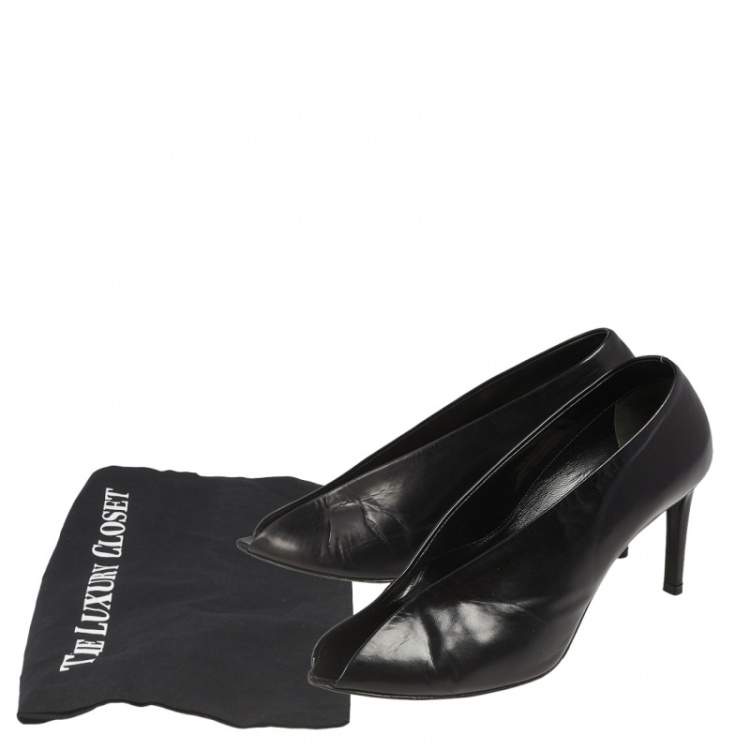 Pre Owned Balenciaga Black Leather V-Neck Open Toe Pumps Size 37