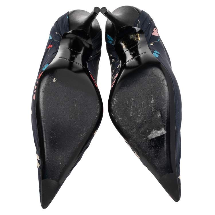 Pre Owned Balenciaga Navy Blue Fabric Flower Print  Pointed Toe Pumps Size 37