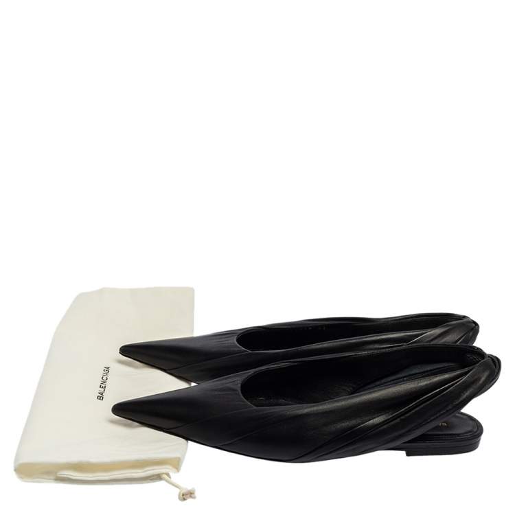 Pre Owned Balenciaga Black Leather Knife Pointed Toe Slingback Flats Size 37