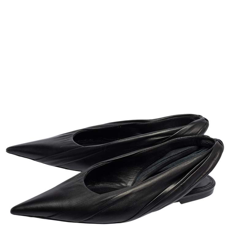 Pre Owned Balenciaga Black Leather Knife Pointed Toe Slingback Flats Size 37