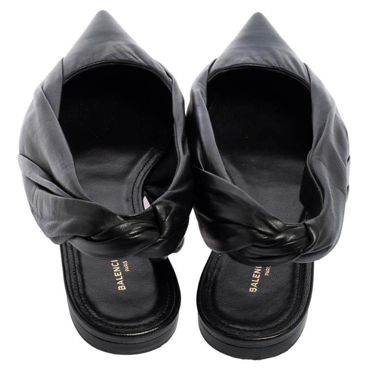 Pre Owned Balenciaga Black Leather Knife Pointed Toe Slingback Flats Size 37