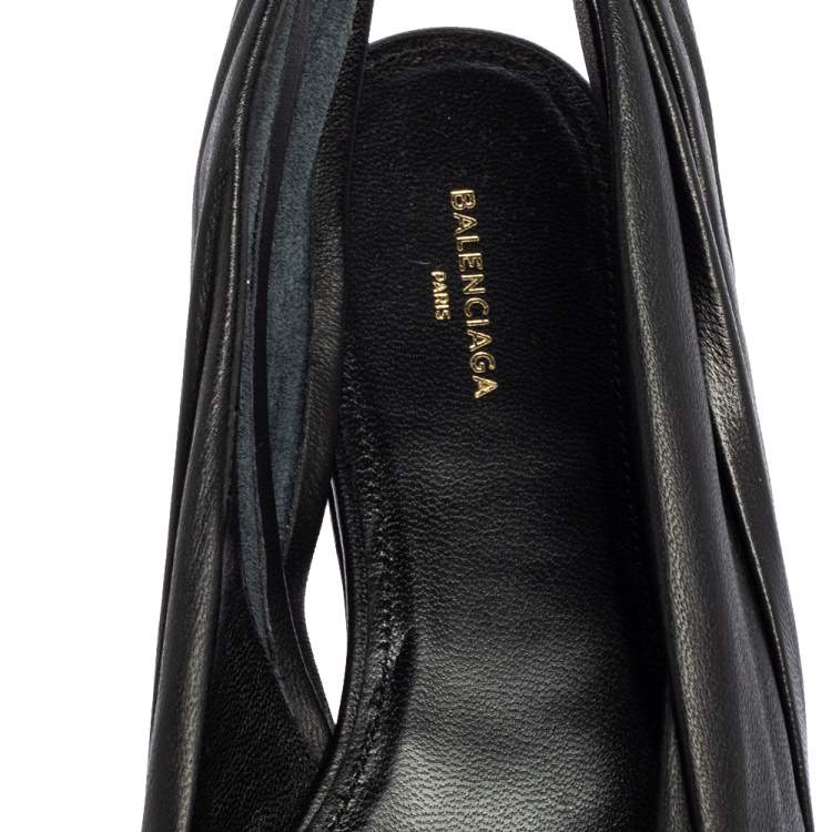 Pre Owned Balenciaga Black Leather Knife Pointed Toe Slingback Flats Size 37