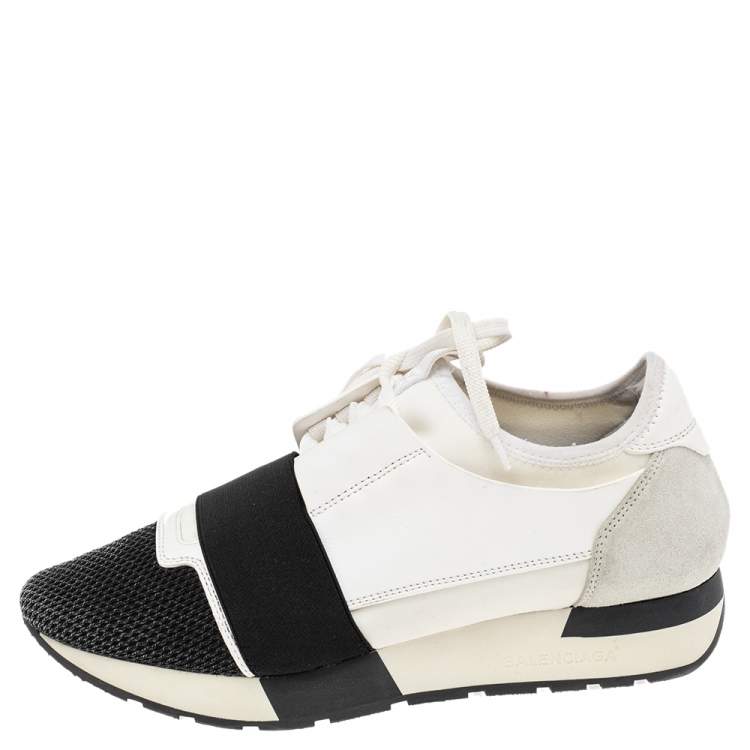 Pre Owned Balenciaga Multicolor Mesh And Suede Leather Race Runner Low-Top Sneakers Size 38