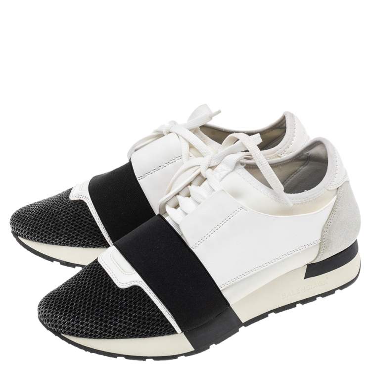 Pre Owned Balenciaga Multicolor Mesh And Suede Leather Race Runner Low-Top Sneakers Size 38