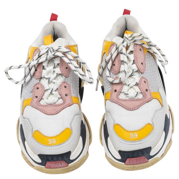 Pre Owned Balenciaga Mulicolor Mesh And Leather Triple S Sneakers Size 39