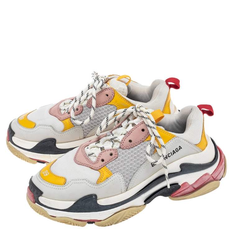Pre Owned Balenciaga Mulicolor Mesh And Leather Triple S Sneakers Size 39
