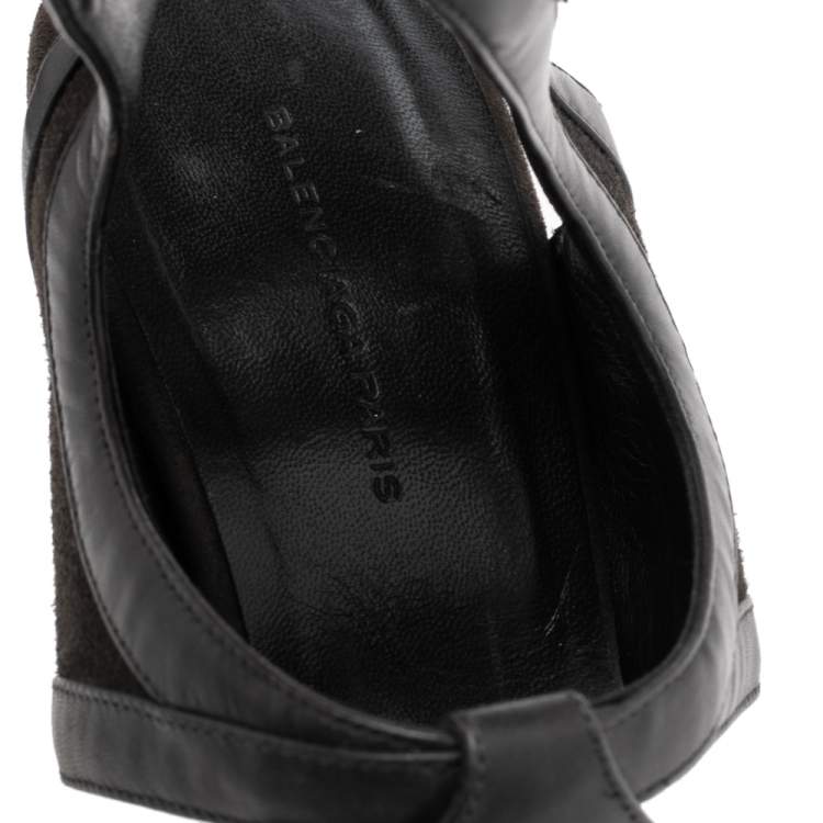 Pre Owned Balenciaga Grey Suede And Leather Cutout Ankle Wrap Sandals Size 40.5