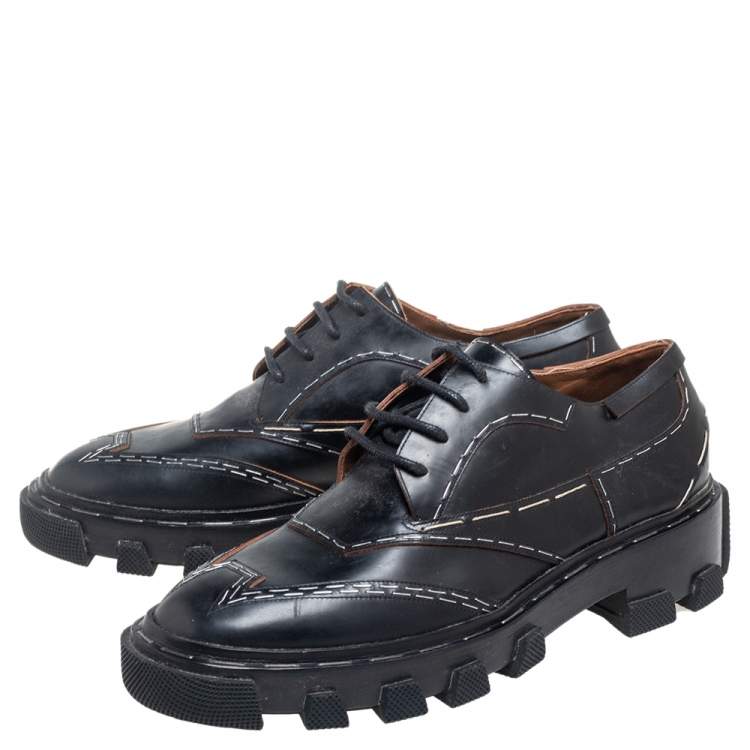 Pre Owned Balenciaga Black Leather Topstitch Platform Derby Size 38