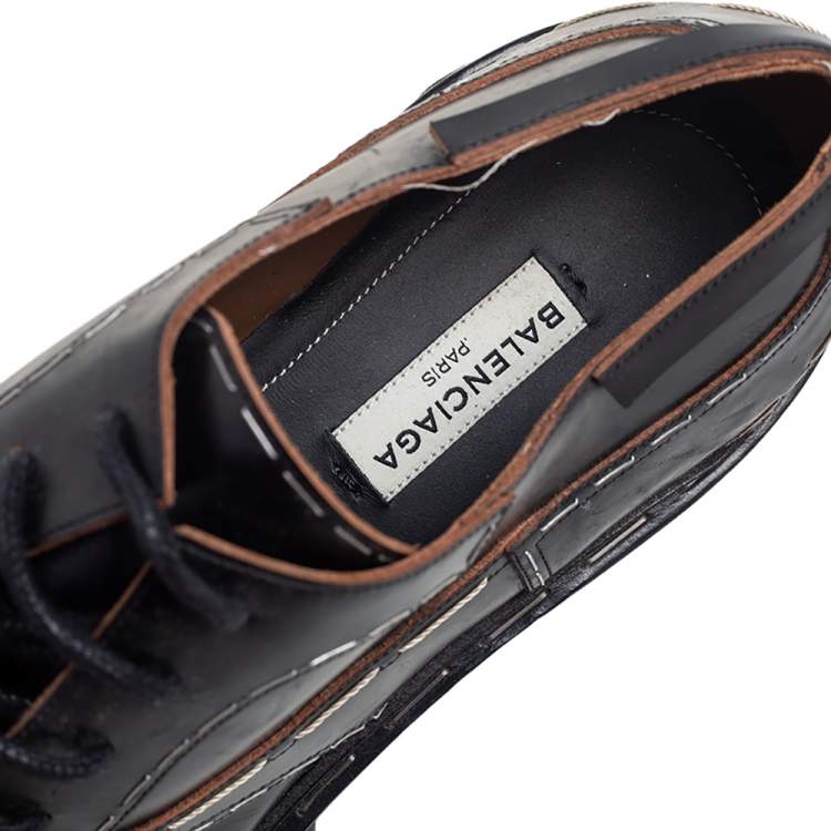 Pre Owned Balenciaga Black Leather Topstitch Platform Derby Size 38
