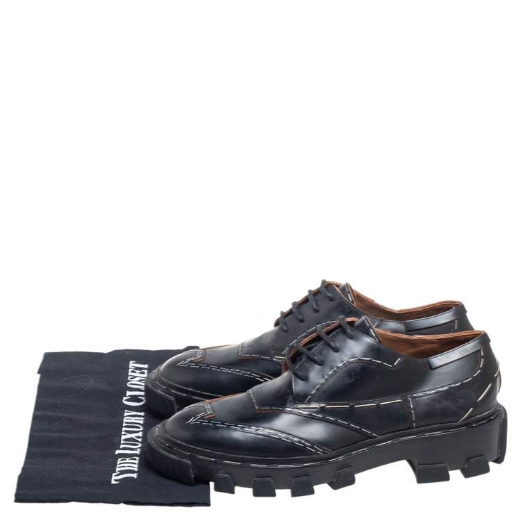 Pre Owned Balenciaga Black Leather Topstitch Platform Derby Size 38