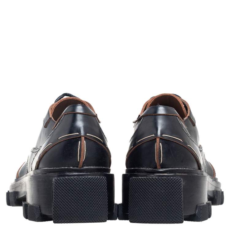 Pre Owned Balenciaga Black Leather Topstitch Platform Derby Size 38