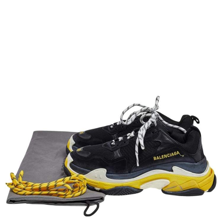 Pre Owned Balenciaga Black Leather And Mesh Triple S Low Top Sneakers Size 40