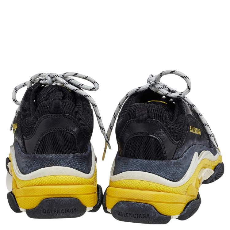Pre Owned Balenciaga Black Leather And Mesh Triple S Low Top Sneakers Size 40