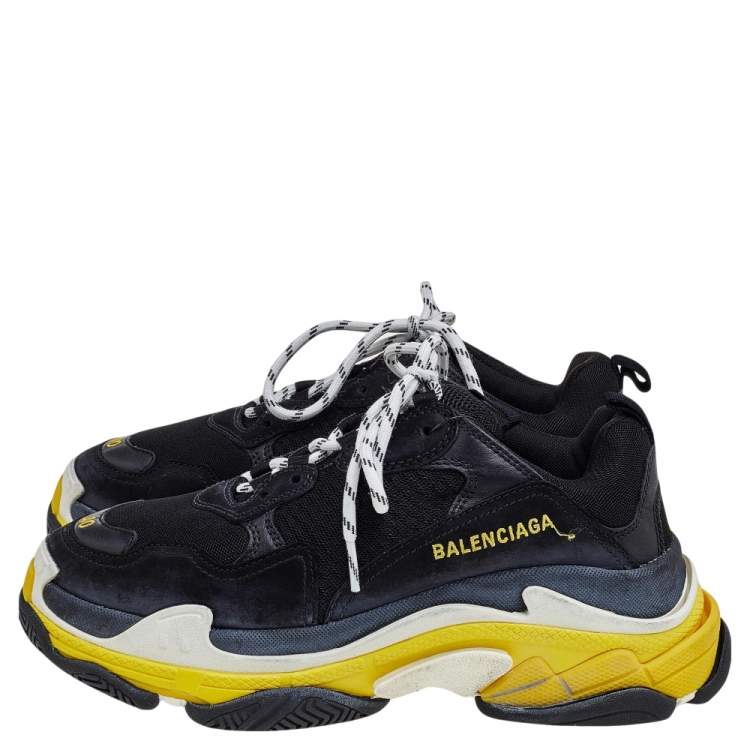 Pre Owned Balenciaga Black Leather And Mesh Triple S Low Top Sneakers Size 40