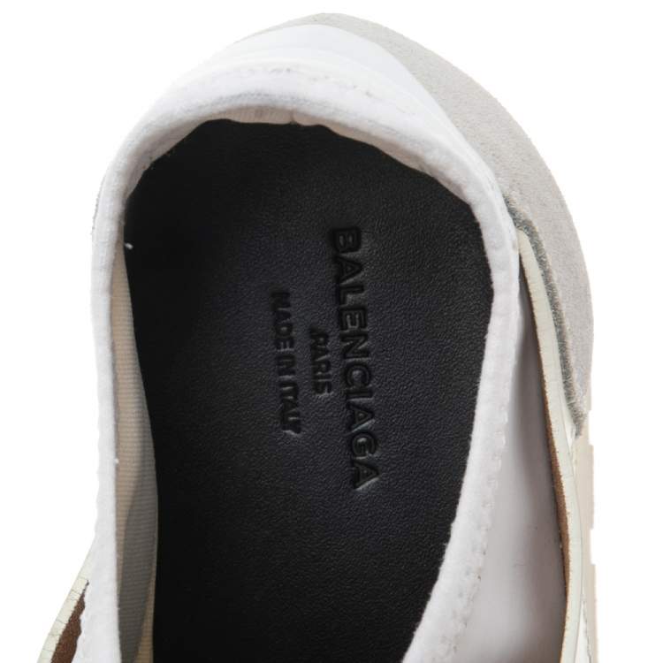 Pre Owned Balenciaga White Mesh And Leather Race Runner Low Top Sneakers Size 38