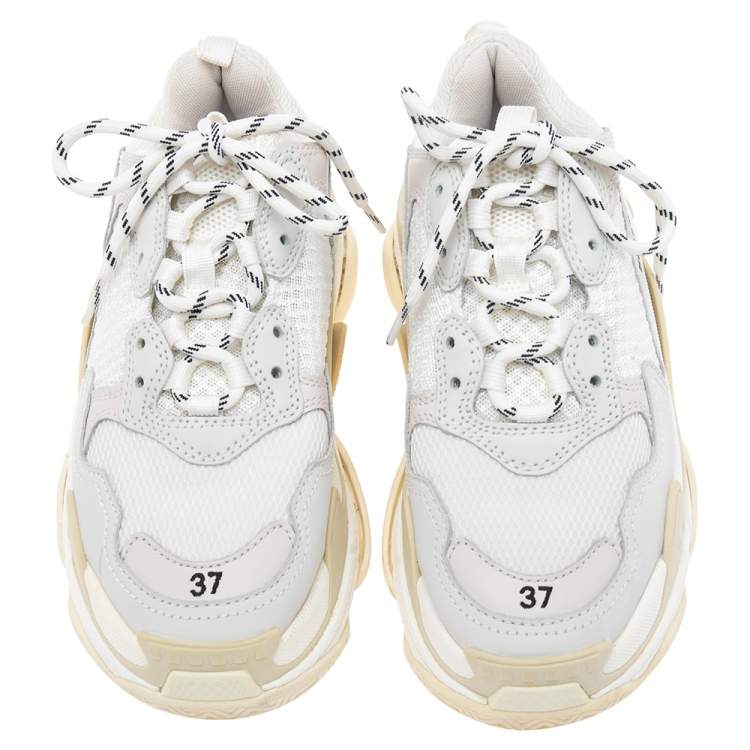 Pre Owned Balenciaga White/Grey Leather, Mesh Triple S Clear  Sneakers Size 37