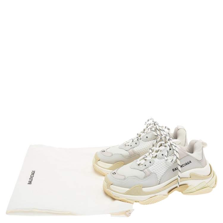 Pre Owned Balenciaga White/Grey Leather, Mesh Triple S Clear  Sneakers Size 37