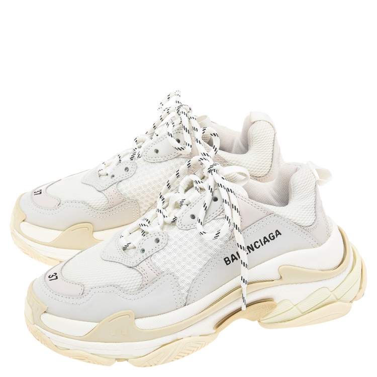 Pre Owned Balenciaga White/Grey Leather, Mesh Triple S Clear  Sneakers Size 37