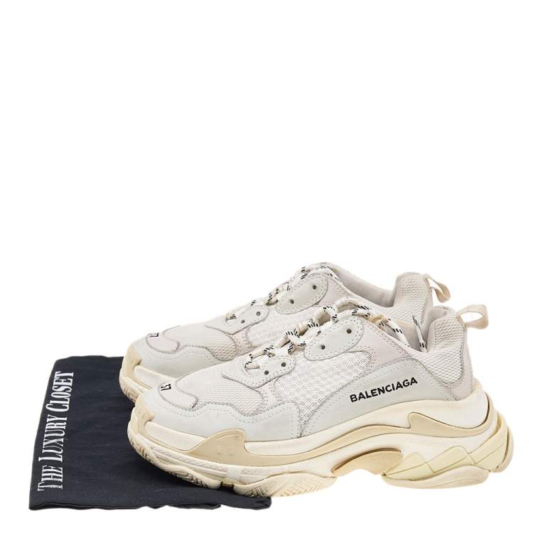 Pre Owned Balenciaga White Leather And Mesh Triple S Clear Sneakers Size 37