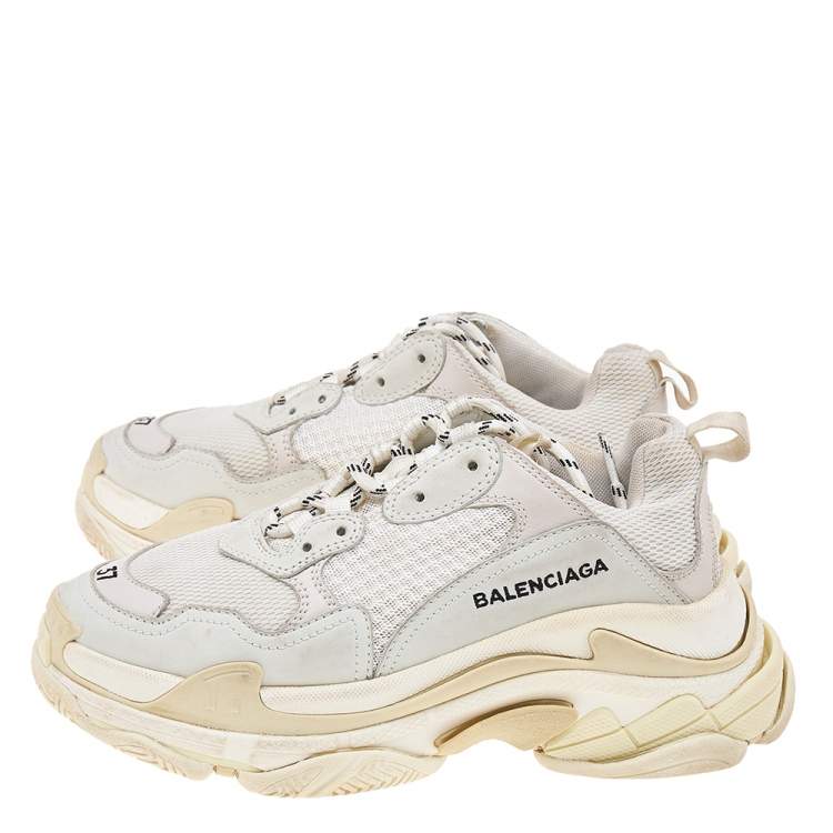 Pre Owned Balenciaga White Leather And Mesh Triple S Clear Sneakers Size 37