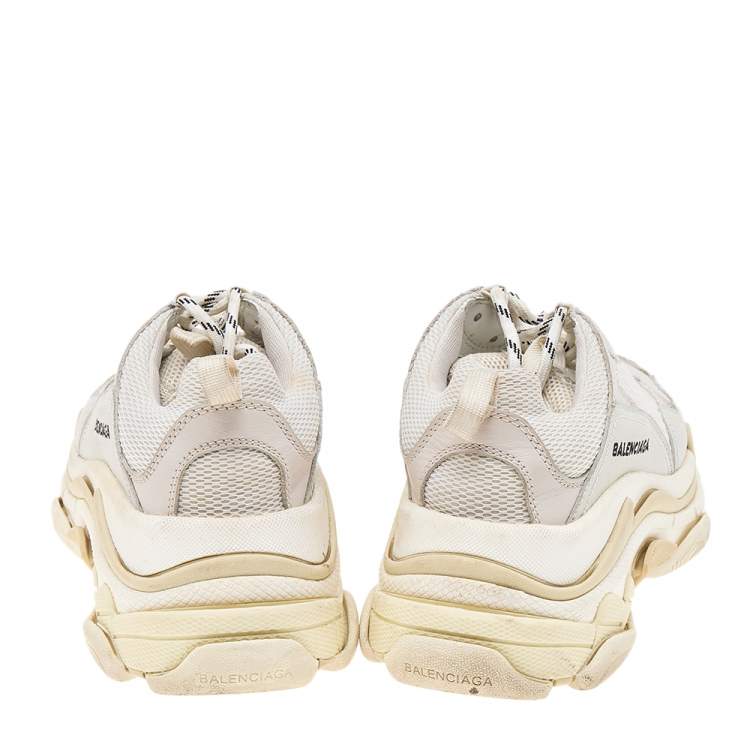 Pre Owned Balenciaga White Leather And Mesh Triple S Clear Sneakers Size 37