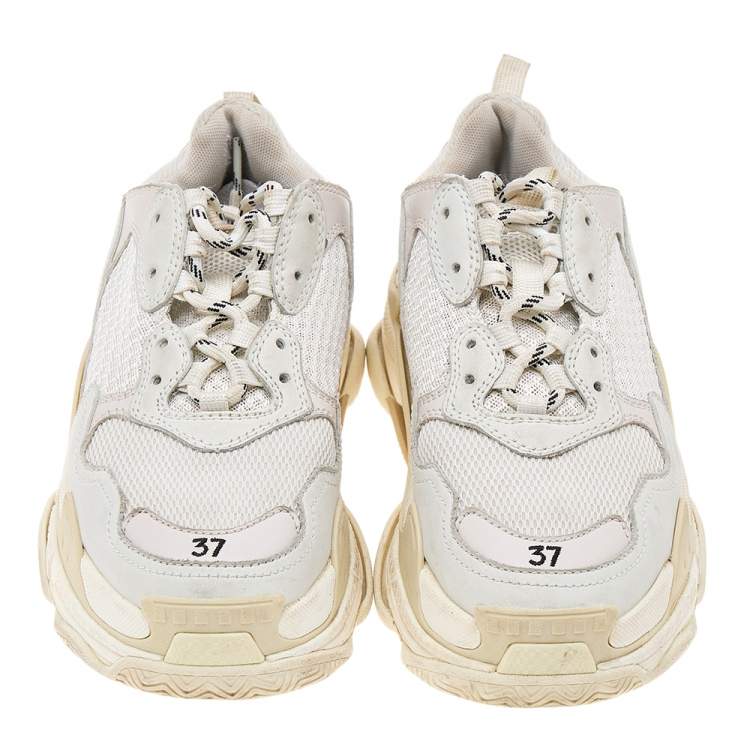 Pre Owned Balenciaga White Leather And Mesh Triple S Clear Sneakers Size 37