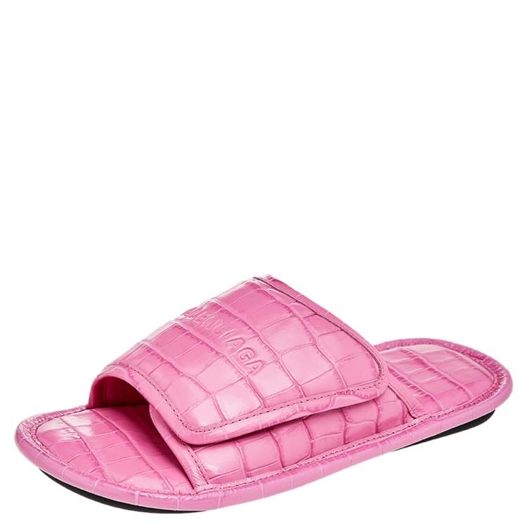 balenciaga pink croc slides