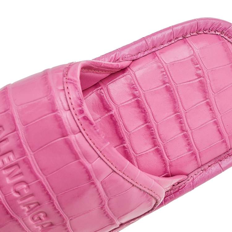 Pre Owned Balenciaga Pink Croc Embossed Leather Home Slide Sandals Size 38