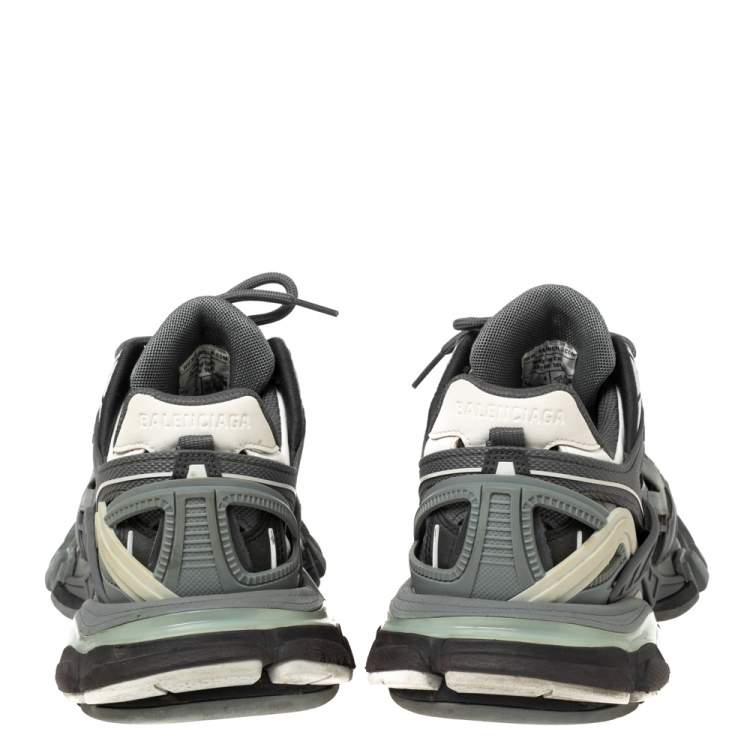 Pre Owned Balenciaga Grey Leather And Mesh Track Sneakers Size 38