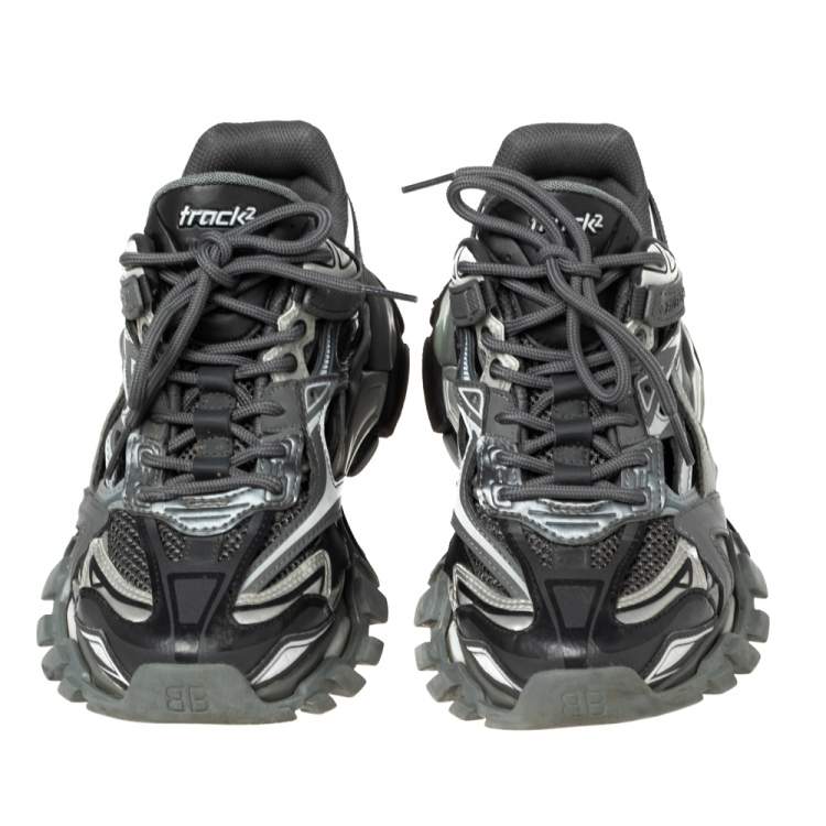 Pre Owned Balenciaga Grey Leather And Mesh Track Sneakers Size 38
