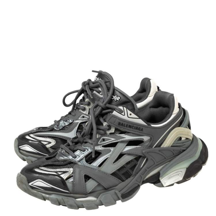 Pre Owned Balenciaga Grey Leather And Mesh Track Sneakers Size 38