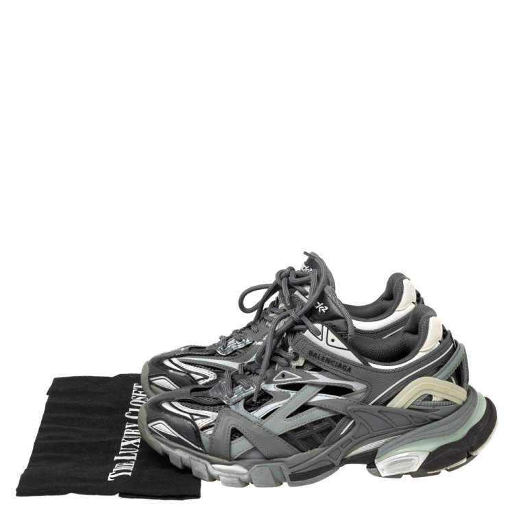 Pre Owned Balenciaga Grey Leather And Mesh Track Sneakers Size 38