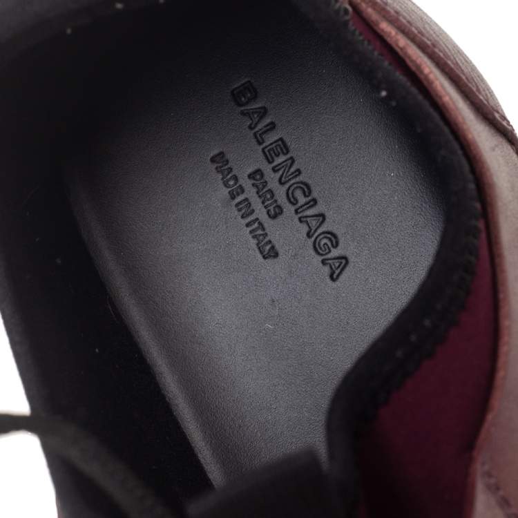Pre Owned Balenciaga Metallic Bronze/Burgundy Leather And Fabric Race Runner Low Top Sneakers Size 37