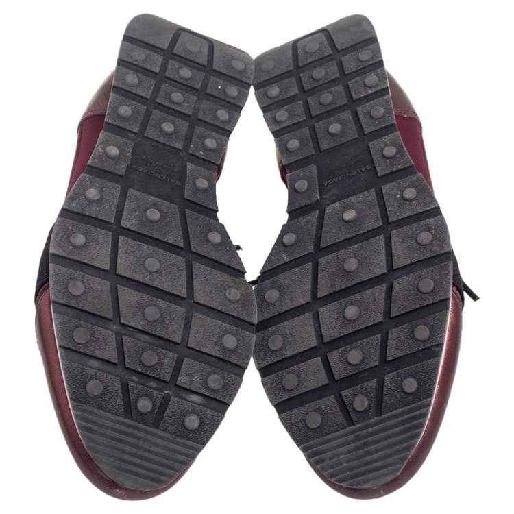 Pre Owned Balenciaga Metallic Bronze/Burgundy Leather And Fabric Race Runner Low Top Sneakers Size 37