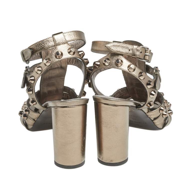Pre Owned Balenciaga Metallic Bronze Leather Arena Studded Gladiator Sandals Size 38