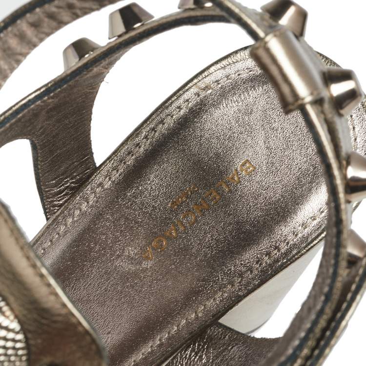Pre Owned Balenciaga Metallic Bronze Leather Arena Studded Gladiator Sandals Size 38